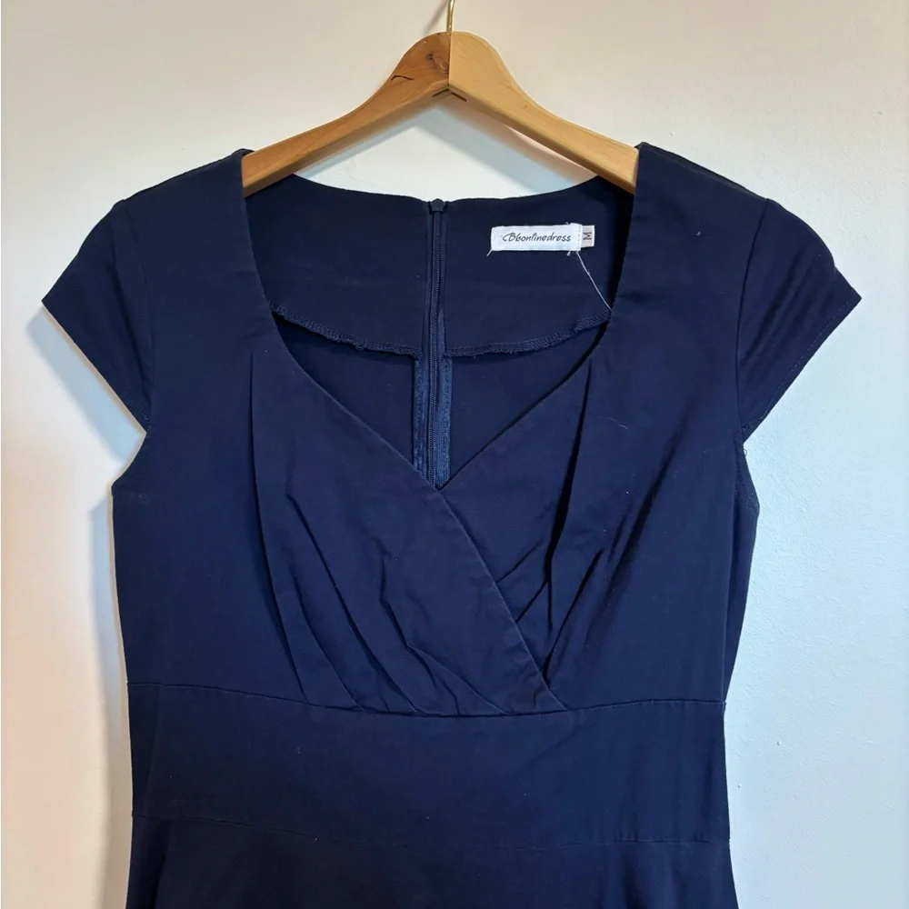 Patriotic Pinup Navy Blue Cocktail Swing Dress - Picture 7 of 9